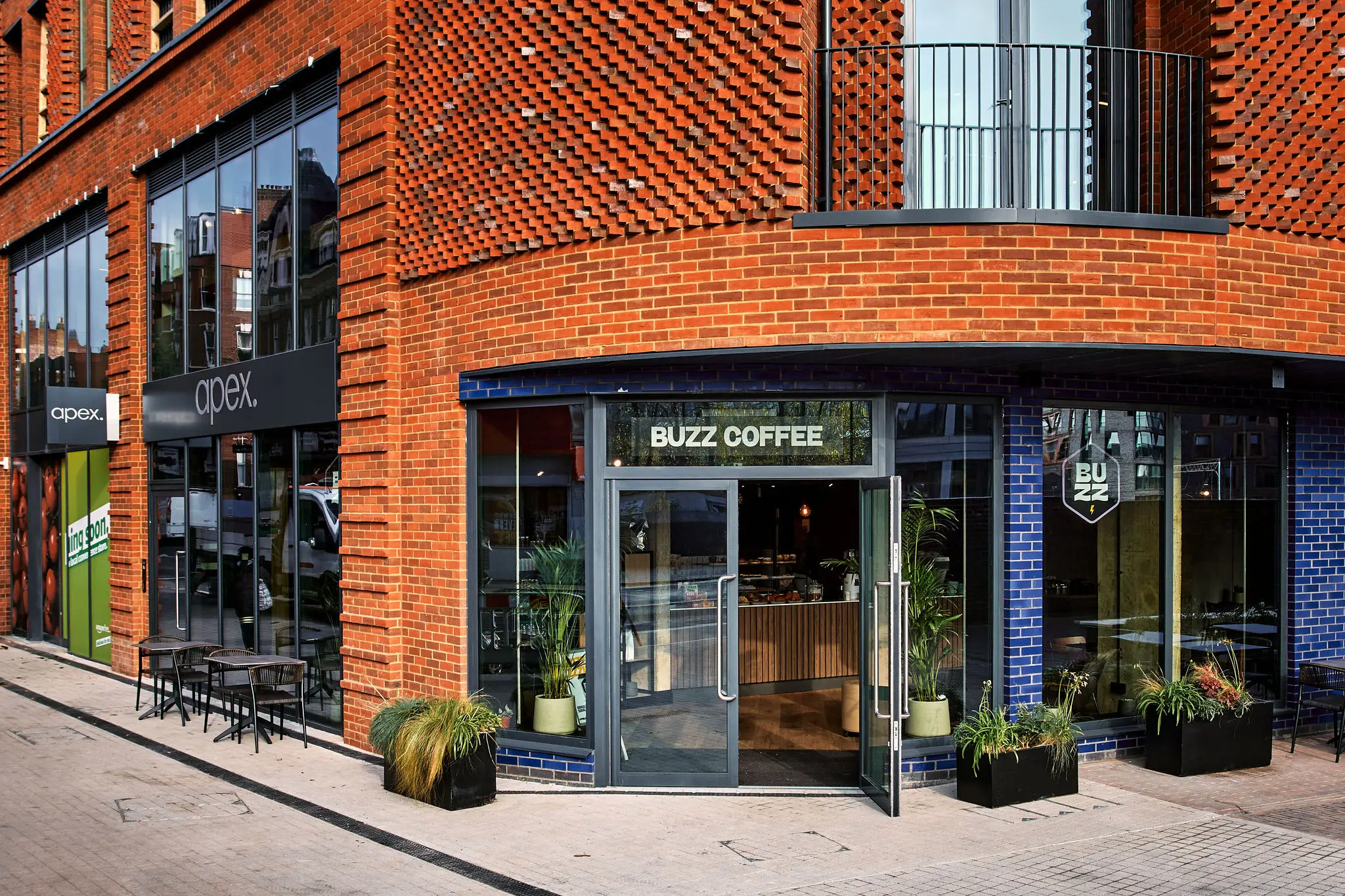 Apex Coworking building entrance on West End Lane, West Hampstead